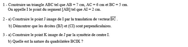 exercice sur Translation et symétrie centrale