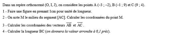 exercice sur Norme d'un vecteur