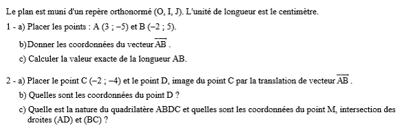 exercice sur Coordonnées et translation