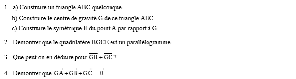 exercice sur Centre de gravité du triangle