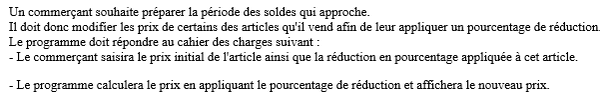 exercice sur Calcul et affichage prix soldé