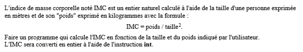 exercice sur Calcul de l'IMC<