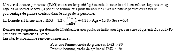 exercice sur Excès de graisse ou pas ?<