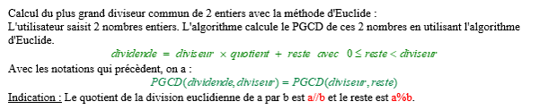 exercice sur Algorithme d'Euclide<