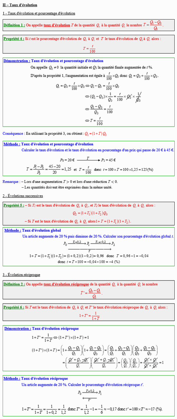 Maths seconde - Taux d'évolution