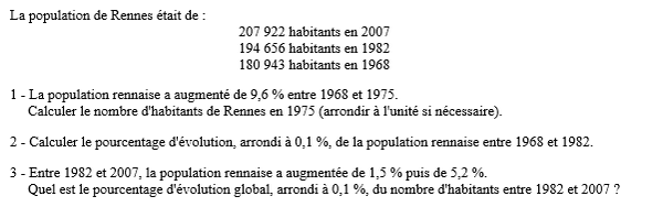 exercice sur Pourcentage d'évolution global