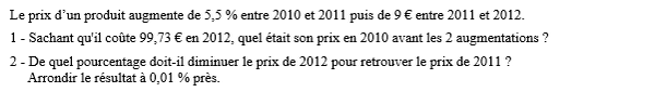 exercice sur Calculs de taux d'évolution