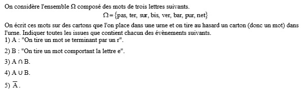 exercice sur Evènements et ensembles