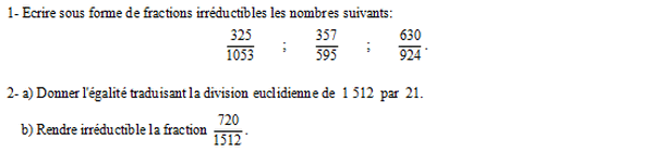 exercice sur Division euclidienne et PGCD