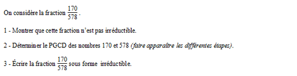 exercice sur Simplifier une fraction avec le PGCD