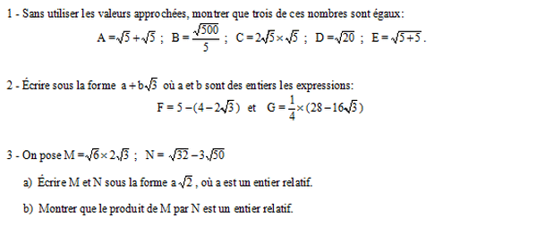 exercice sur Simplifier des racines carrées