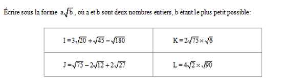 exercice sur Simplifier des racines carrées