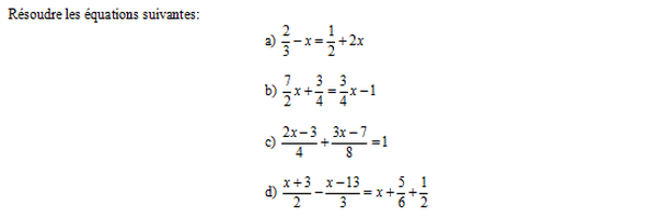 exercice sur Equations avec des fractions