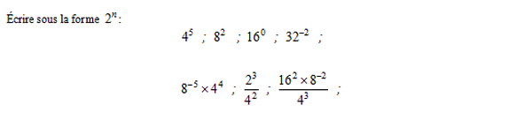 exercice sur Calculer avec des puissances