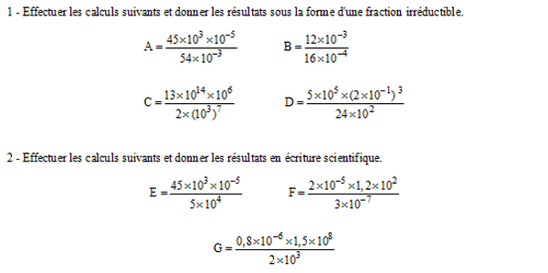 exercice sur Calculer avec des puissances de 10