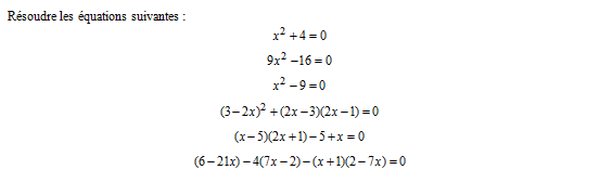 exercice sur Equations du second degré