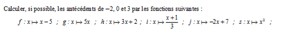 exercice sur Calculer des antécédents