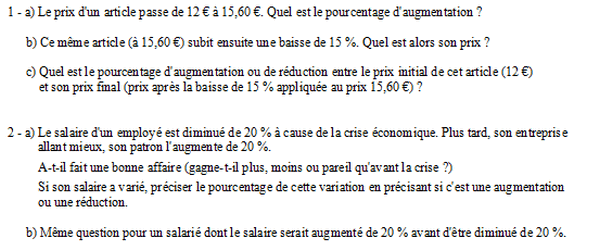 exercice sur Variations en pourcentage