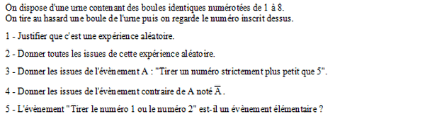 exercice sur Définir une expérience aléatoire