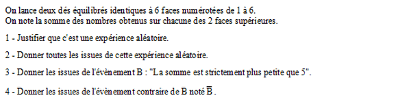 exercice sur Expérience aléatoire et évènement