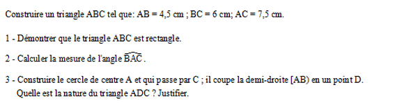 exercice sur Triangle rectangle et cosinus