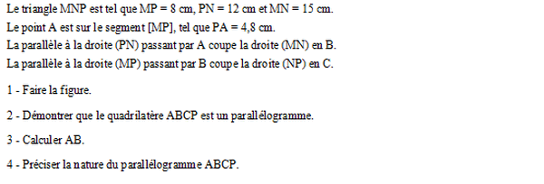 exercice sur Thalès et parallélogramme