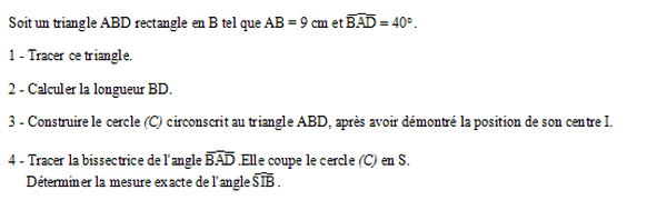 exercice sur Géométrie dans un cercle