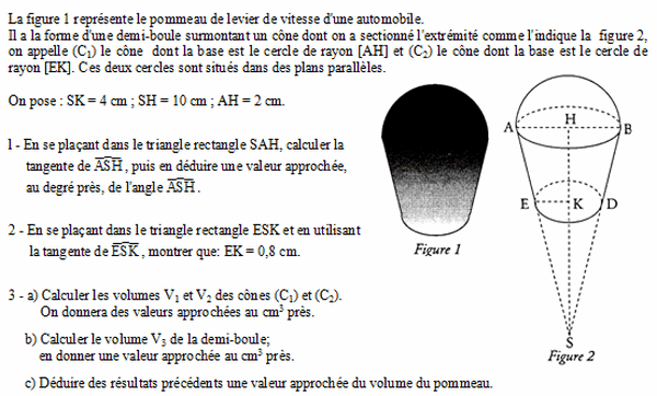 exercice sur Boule et cône