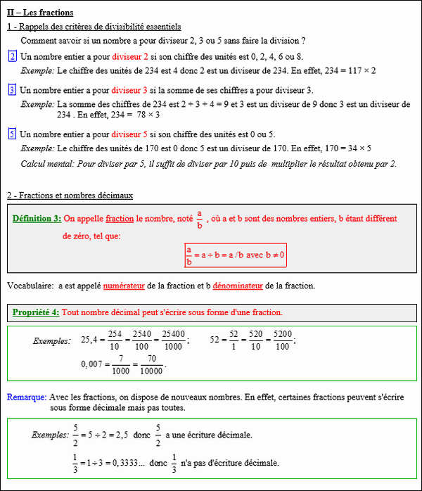 Maths quatrième - Rappels  sur fractions et nombres décimaux