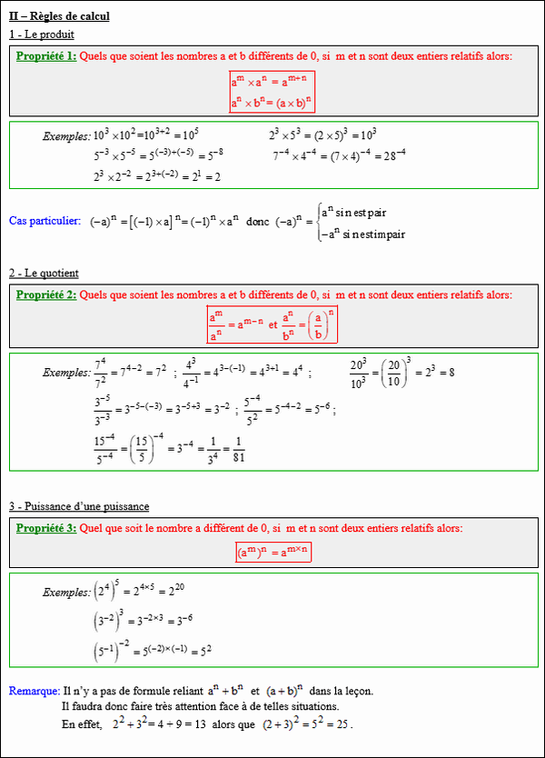 Maths quatrième - Règles de calcul avec les puissances