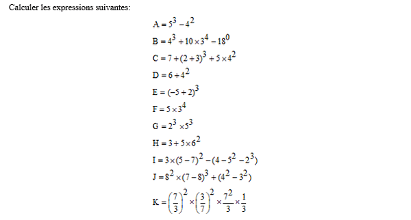 exercice sur Calculs avec des puissances