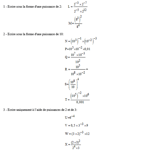 exercice sur Ecrire sous la forme d'une puissance