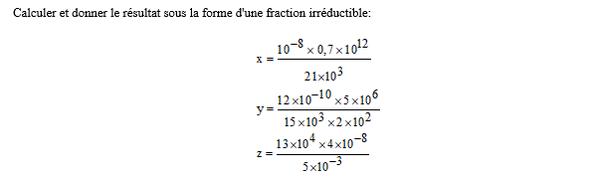 exercice sur Calculs avec des puissances de 10