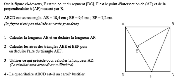 exercice sur Calculs d'aires et de longueurs dans le triangle