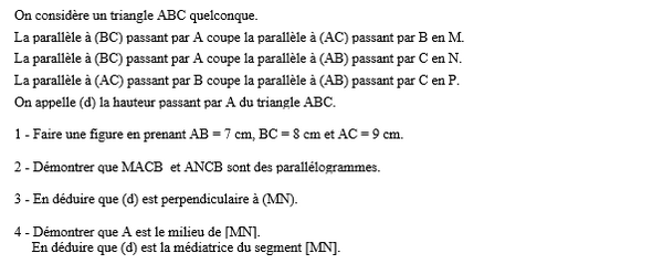 exercice sur Médiatrice et parallélogramme