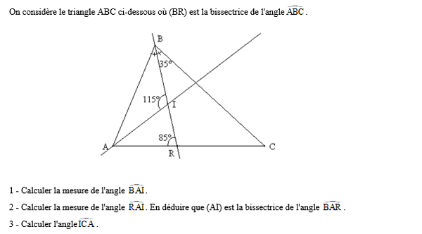 exercice sur Calculs d'angles