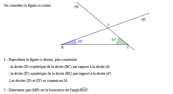 exercice sur Bissectrice et symétrie orthogonale