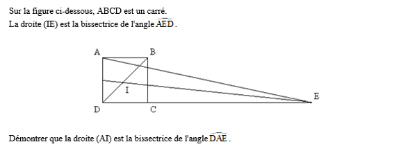 exercice sur Bissectrice dans un carré