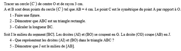 exercice sur Triangle inscrit dans un cercle