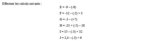 exercice sur Effectuer les calculs