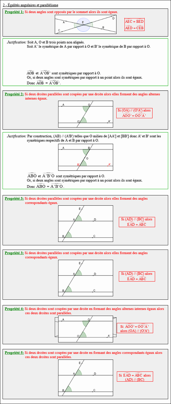 Maths cinquième - Angles opposés par le sommet, complémentaires et alternes internes