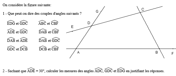exercice sur Nommer correctement les paires d'angles
