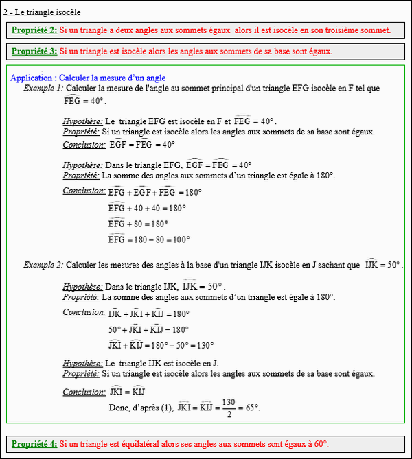 Maths cinquième - Angles du triangle isocèle