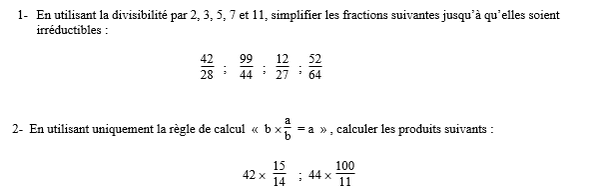 exercice sur Simplifier pour rendre irréductible