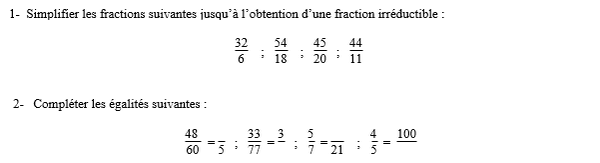 exercice sur Fractions égales