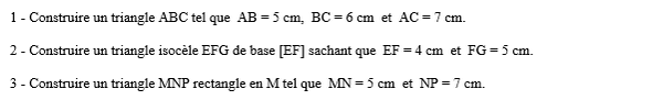 exercice sur Construire des triangles