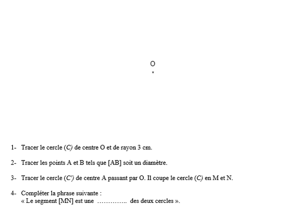 exercice sur Cercle, diamètre et corde