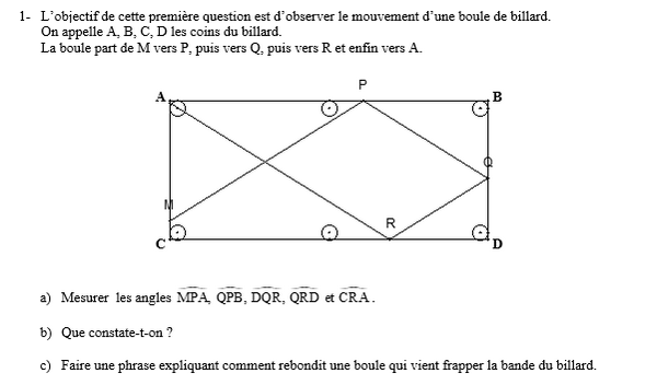 exercice sur Les angles au billard