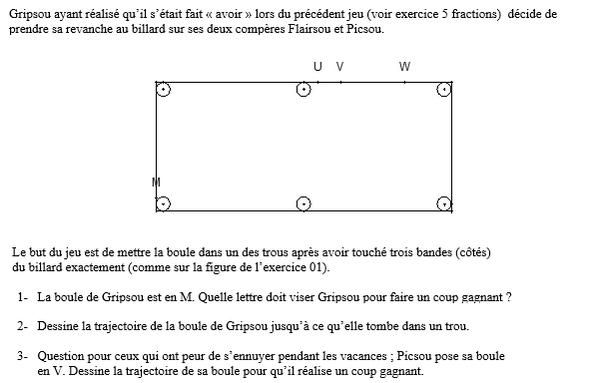 exercice sur Trajectoire de la boule de billard