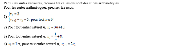 exercice sur Reconnaître une suite arithmétique